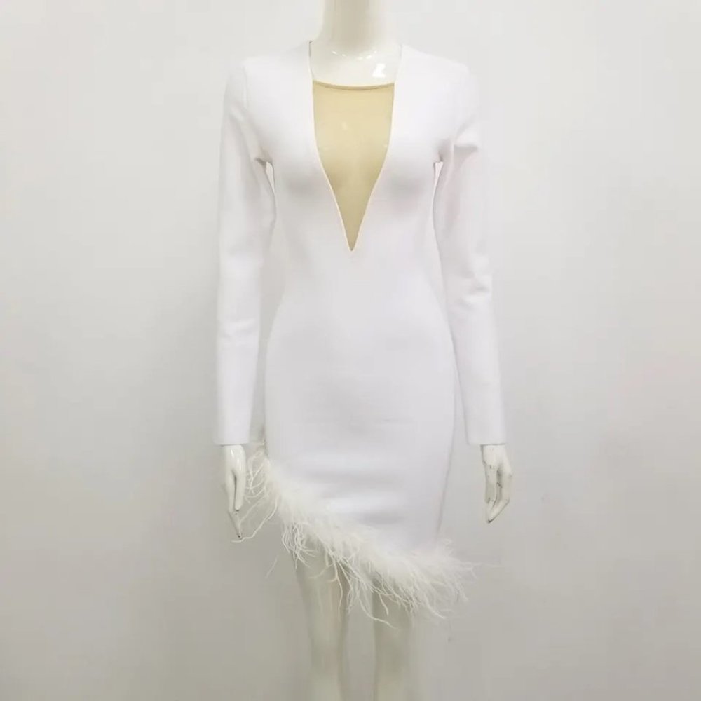 Bodycon Asymmetrical Feather Cocktail Dress - Picture 7 of 8
